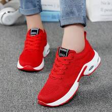 Unisex Height-Increasing Training Shoes - Breathable Fabric Low-Top Sneakers With EVA/PVC Grippy Soles For Walking, Hiking, Camping - All-Season Comfort & Durable Design (Black/Red/White), Hiking Boots, Outdoor Footwear, Flexible Footwear - 紅色 - 查看 5