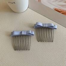 2pcs/Set Solid Color Casual Claw Clip Bowknot Bangs Hair Clip, Side Bangs Hairpin Headwear, Non-Slip, Claw Clips, Hair Claws, Clips For Hair, Hair Slide, Hair Barrettes