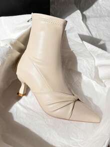 Fall/Winter 2025 Women's Fashion Twist Square Heel Versatile Comfortable High Heel Boots - Beige - View 4