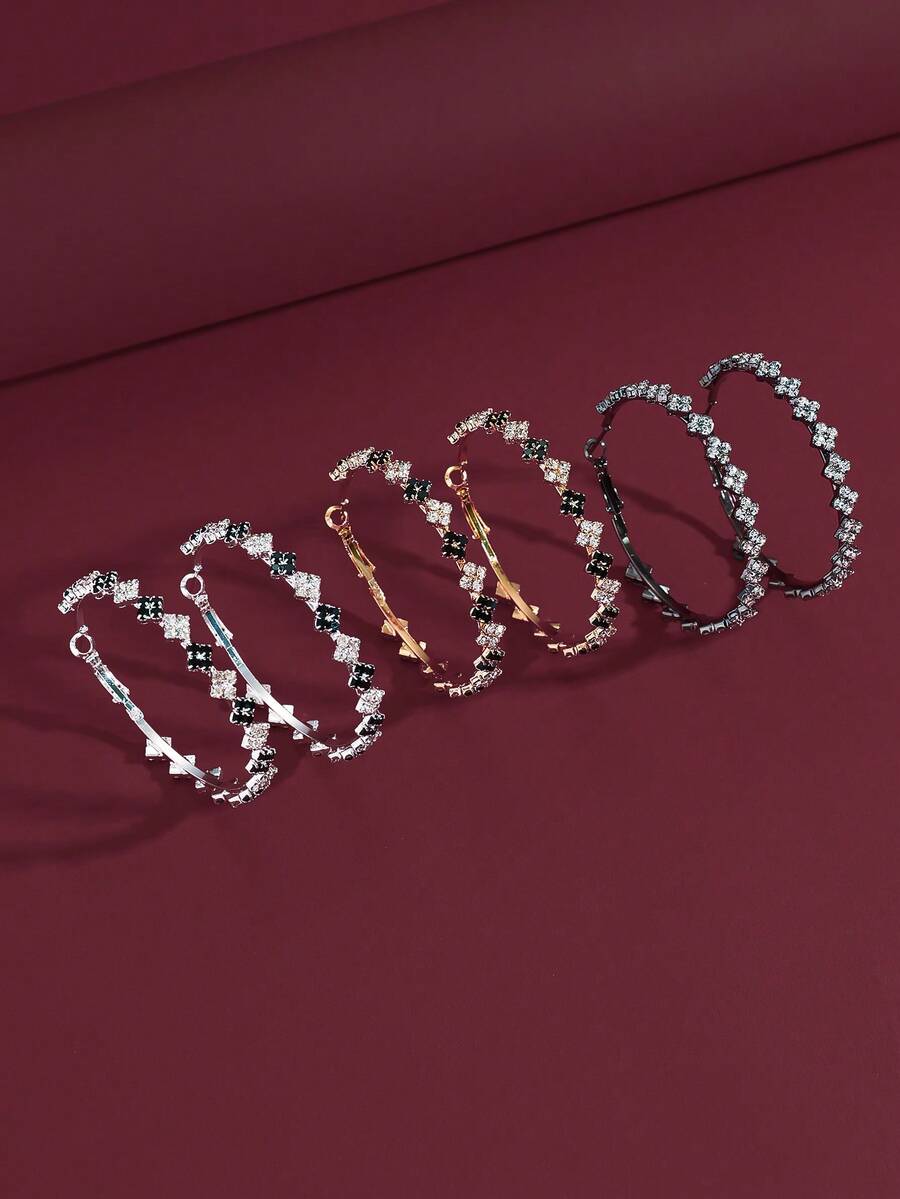 1 对女士经典圆形水晶耳环，时尚休闲耳环，适合日常、节日、派对活动 - 彩色 - 查看 1