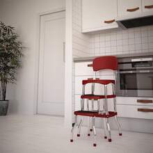 Stylaire Retro Chair + 2-Step Step Stool With Pull-Out Steps, 7 Ft. 11in Max Reach, 200 Lb Weight Capacity, Steel And Vinyl (Red, One Pack) - 水鴨藍 - 查看 6