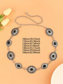 Retro Elegant Handmade Iron Adjustable Silver Color Waist Chain For Women, Tropical Floral Print, Zinc Alloy Botanical Waist Belt, Suitable For Wedding Party, Spring, Summer, Autumn And Winter Summer School Fall, Autumn, Halloween - Silver - View 4