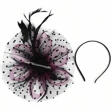 Derby Fascinators Women High Tea Party Hat Wedding Cocktail Flower Headware With Mesh And Feathers - Rose & Black - View 7