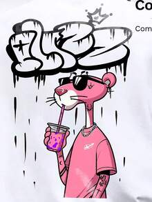 Ribbed Cotton Men's T Shirt, Pink Leopard Print, College Style Spring and Summer New Sports Men's Fashion, Fashion Soft Breathable Men's White Short Sleeve Top