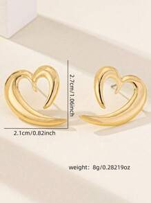 1 par de pendientes geométricos con forma de corazón, simples y elegantes, ideales como accesorios casuales diarios para mujeres, de vacaciones, citas, fiestas, regalo para ella