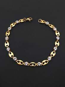 1pc Stainless Steel Sparkles Coffee Bean Design Bracelet, Minimalist Unique Pig Snout Cubic Zirconia Jewelry Accessory