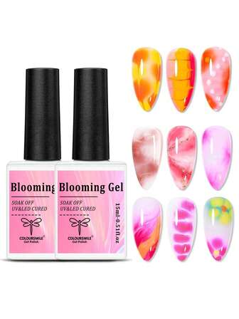 COLOURSMILE 2 st 15 ml nagelgel med blomning, klar UV-LED-färg, blommigt tryck, soak-off-gel, nagellack, gör-det-själv-nagelkonst, manikyr, present till kvinnor