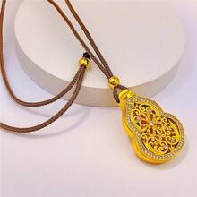 1 pièce Collier vintage à la mode de style chinois avec pendentif en céramique émaillée en forme de calebasse creuse