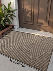 1PC-Thảm cửa hình học sọc Khaki cổ điển, Thảm lối vào phong cách hiện đại dùng được cho mọi mùa bằng polyester, Chống phai màu, Kiểu dáng thấp, Không trơn trượt, Dễ vệ sinh, Thích hợp cho sân trong, Trong nhà, Ngoài trời, Hành lang, Trang trí sân vườn - Màu Khaki - Xem 13