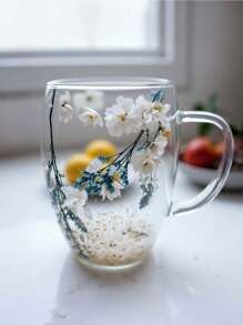 1 Double-Layer Glass Coffee Cup With Dried Flowers, Insulated And Heat-Resistant Water Cup, Suitable For Hot And Cold Drinks, Perfect For Cold Drinks, Sparkling Water, Fruit Tea, Juice And Latte Coffee - Suitable For Weddings, Parties, Bridal Showers, Birthday Gifts, Etc Back To School