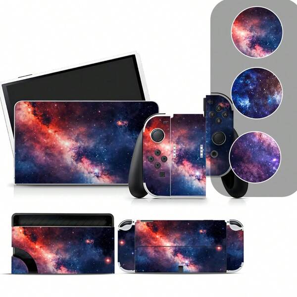 SUPSTICKER 4pcs/Set Sci-Fi Starry Sky Pattern PVC Self-Adhesive Stickers For OLED Gaming Console, Protects Against Scratches And Beautifies