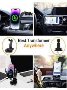 YITUMU Wireless Car Charger Holder, Fast Charging Automatic Clamping 15W Smart Dual-Control Induction Car Phone Holder, Optional Cigarette Lighter Car Charger Accessory, Suitable For Android And Apple Phones With Wireless Charging Function Car Accessories