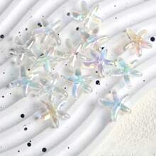10/20/30 piezas Mezcla de colores aleatorios - Cuentas de estrella de mar chapadas en colores cambiantes - Pequeños aditamentos marinos brillantes y transparentes con agujeros pasantes para manualidades de joyería, cadenas de teléfono, pulseras y llaveros, proyectos de cuentas, diseño de cuentas iridiscentes, material de cuentas duradero
