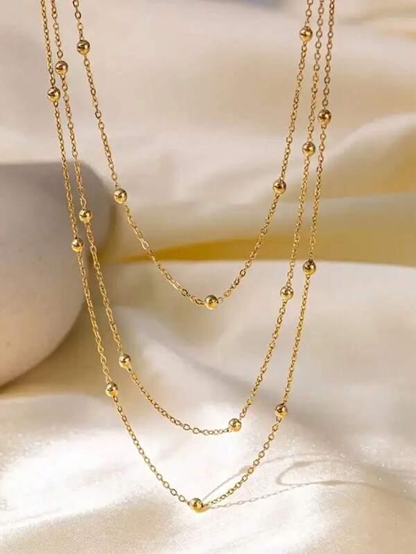 An Elegant Three-Layer Stainless Steel Necklace, For Ladies - Classic Design, Gold-Toned Surface Treatment, Suitable For Daily Wear Or As A Gift, A Choice For Elegant Daily Wear | Classic Necklace | Gold Surface Treatment