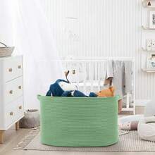 Large Green Baskets For Organizing, 23.6" X 17" X 12" Rectangle Blanket Holder Organizer, Kids Toy Storage Bins, Woven Rope Storage Basket, Green Home Decor Basket, Baby Nursery Storage - 青檸色 - 查看 8