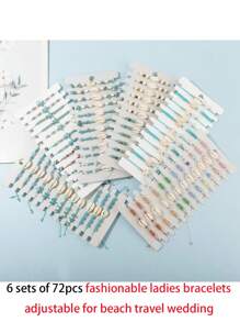 6 Sets Of 72pcs/2 Sets Of 24pcs/1 Sets Of 12pcs Fashionable Charm Ocean Elements Shell Starfish Beads Bracelet Jewelry, Suitable For Couples, Adjustable Bracelet & Anklet, Suitable For Daily, Beach, Travel, Wedding, Gift