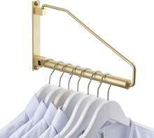 Folding Wall Mounted Clothes Hanger Rack Clothes Hook Solid Brass With Swing Arm Holder Clothing Hanging System Closet Storage Organizer Heavy Duty Drying Rack Wall Mount,Brushed Gold - 金色 - 查看 1