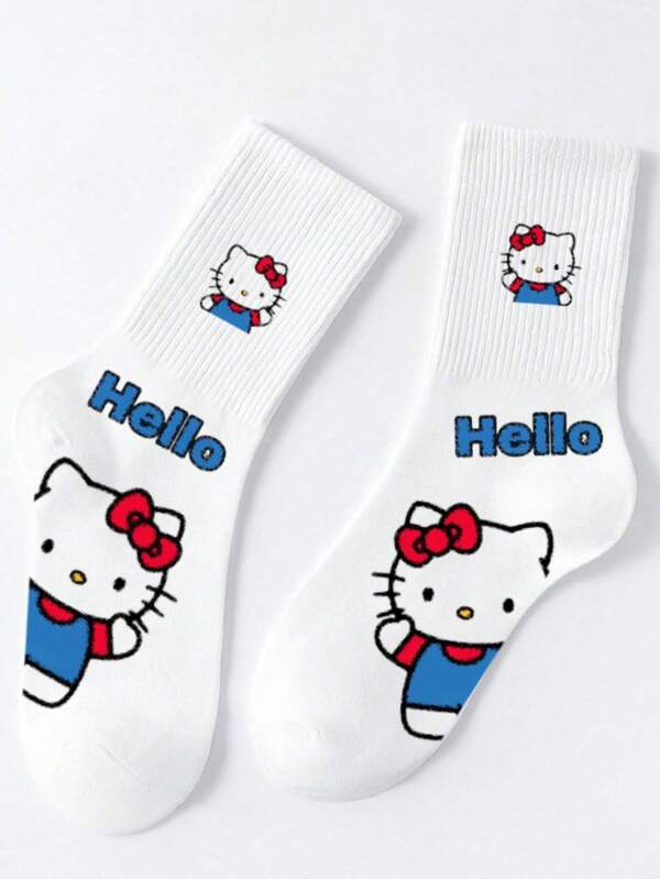 Sanrio 1 Pair Kitty Cat Cartoon Mid-Calf Socks, Novelty Gift Socks, Unisex
