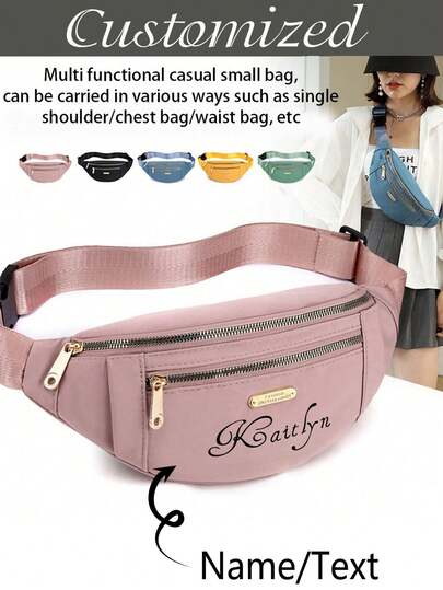 Customized Waist Bag, Lightweight Nylon Waist Pack, Personalized Waist Bag, Name Customized Waist Bag, Teacher Waist Bag, Multi-Scene Sports Running Chest Bag, Large Capacity Layered Phone & Coin Pouch, Outdoor Travel Cash Bag, Back To School Gift, Teacher's Day Gift, Suitable For Students, Teachers, Boyfriends/Girlfriends, Family, Also Suitable For Work