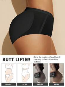 1pc Women Tummy Control Butt Lifting Seamless Shaper Briefs, Black Waist Cincher Panties - Black - View 5