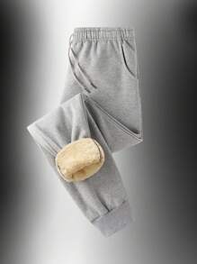 男士羊羔绒裤冬季男裤加厚运动裤户外长裤男士抓绒运动裤外穿保暖裤 - 灰色 - 查看 2