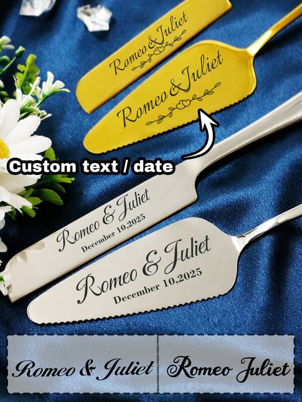 Custom Wedding Cake Knife And Server Set,Personalized Cake Cutter With Name,Customized Date Cake Cutting Set,Customizable Stainless Steel Cake Server,Birthday Gifts,Wedding Gifts,Parties,Valentine's Day Gifts,Anniversary,Wedding Accessories,Suitable For Bestie,Couple,Girlfriend,Student,Women,Family