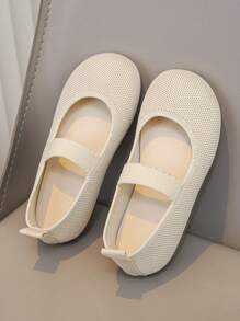 1 双女童基本款纯色柔软舒适轻便透气面料平底鞋，适合四季户外散步 - 米色 - 查看 5