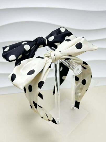 Nuevo Diadema ancha con lazo de lunares, estilo vintage elegante, accesorios para el cabello de moda coreana, banda para el cabello, aro para el cabello