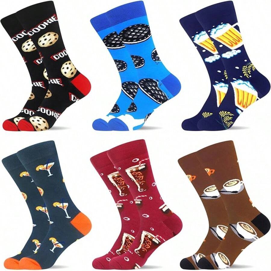 Men's Funny Novelty Crazy Pattern Dress Socks For Gifts - Black/Blue/Brown/Multicolor Food-6m - View 1