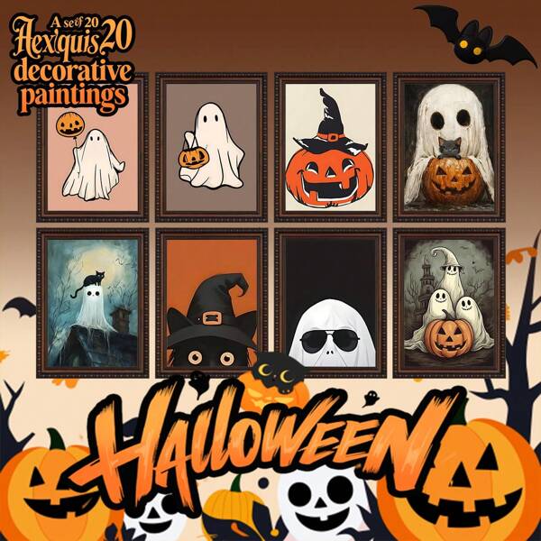 20pcs Frameless Halloween Decorative Paintings In Various Styles Halloween Carnival Decorations, Pumpkins, Ghosts, Cats, Halloween Gifts, Halloween Paintings,Artistic Gift And Decoration,Aesthetic Room Decor, Bedroom,Waterproof Canvas Wall Art, Artwork Wall Painting For Gift,Kitchen, Dining Room, Living Room, Cafe, Bar, Wall Decor , Home And Dormitory Decoration Gifts Birthday Graduation Home Decor Fall Decor