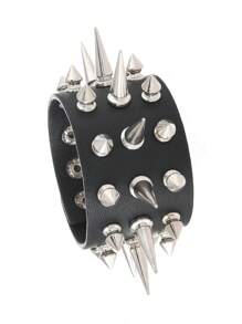 Pulseira de punho quadrado estilo punk com rebites, unissex, ideal para uso diário, Halloween e presentes
