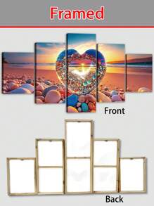 1/5pcs,Large Modern Canvas Art Painting,Dream Beach Love Stone Wall Art With Frame,Valentine's Day Posters,Love,For Bedroom Living Room,Bathroom,Gym,Yoga Studio Decoration,Home Decor,