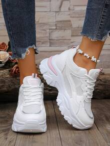 Women's Chunky Sneakers, 2025 New Arrivals, Autumn Thick-Soled Casual Lace-Up Shoes, Comfortable & Versatile - Pink - View 4