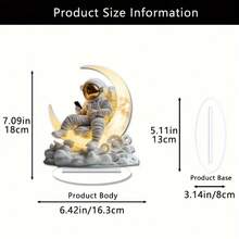2D 平面 0.3 厘米厚宇航员月球桌面装饰，太空主题，适用于各种房间，无需电力，圣诞节、万圣节、新年通用庆祝礼物，非常适合送给朋友 - 彩色 - 查看 2