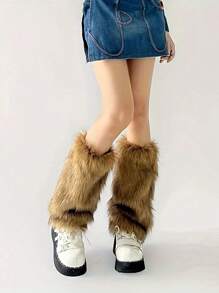 1 par de cubiertas de pierna con pelaje, calcetines y cubiertas de botas de piel sintética de estilo retro Y2K y moderno para chicas, cubiertas de calcetines peludos adelgazantes de estilo europeo y americano, adecuado para uso diario