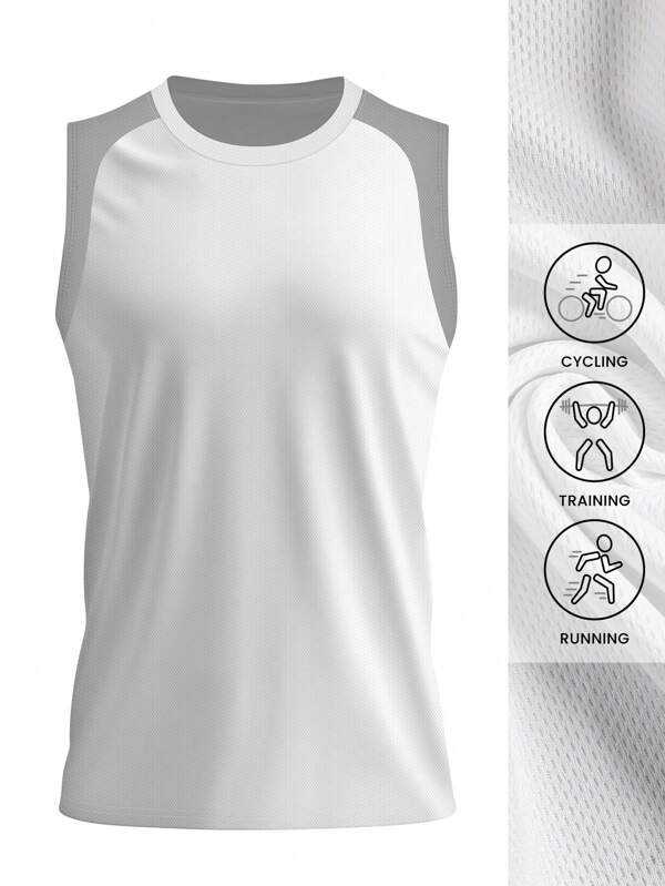 Men's Sleeveless Racerback Sports Tank, Breathable Fabric For Mobility, Great For Running & Cycling