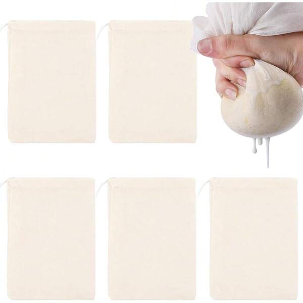 5 Stücke Käsetücher zum Abseihen, 20 * 30 cm wiederverwendbare Musselin Tücher zum Kochen, Käsetuch Zugbeutel für Nussmilch, Sojamilch, Traubensaft, Gelee