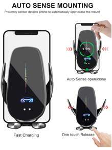 YITUMU Wireless Car Charger Holder, Fast Charging Automatic Clamping 15W Smart Dual-Control Induction Car Phone Holder, Optional Cigarette Lighter Car Charger Accessory, Suitable For Android And Apple Phones With Wireless Charging Function Car Accessories