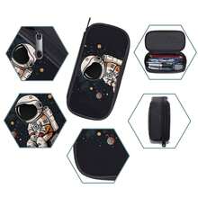 3 PIEZAS Mochila Escolar de 16.5 Pulgadas con Bolso de Mano y Estuche para Lápices para Primaria, Escuela Primaria y Secundaria - Astronauta negro - Ver 7