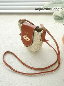 1 件定制首字母迷你草编包个性化金色字母草编夏季女士小钱包定制斜挎耳机包可爱迷你沙滩包适合日常巡航旅行度假必需品手工礼物