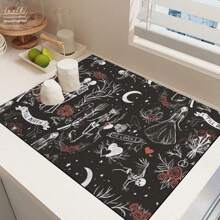 1 pieza Estera de secado para cocina con estampado de calavera y rosa, súper absorbente para ocultar manchas, con respaldo de goma, almohadilla multiusos para cafetera, encimeras, platos, absorbe el agua rápidamente