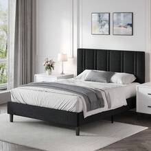 Upholstered Bed Frame With Headboard, Linen Fabric Platform Bed Frame With Tufted Headboard, No Box Spring Required, Easy Assembly, Pink/ White/ Black/ Blue, Twin/ Full/ Queen - màu đen - Xem 11