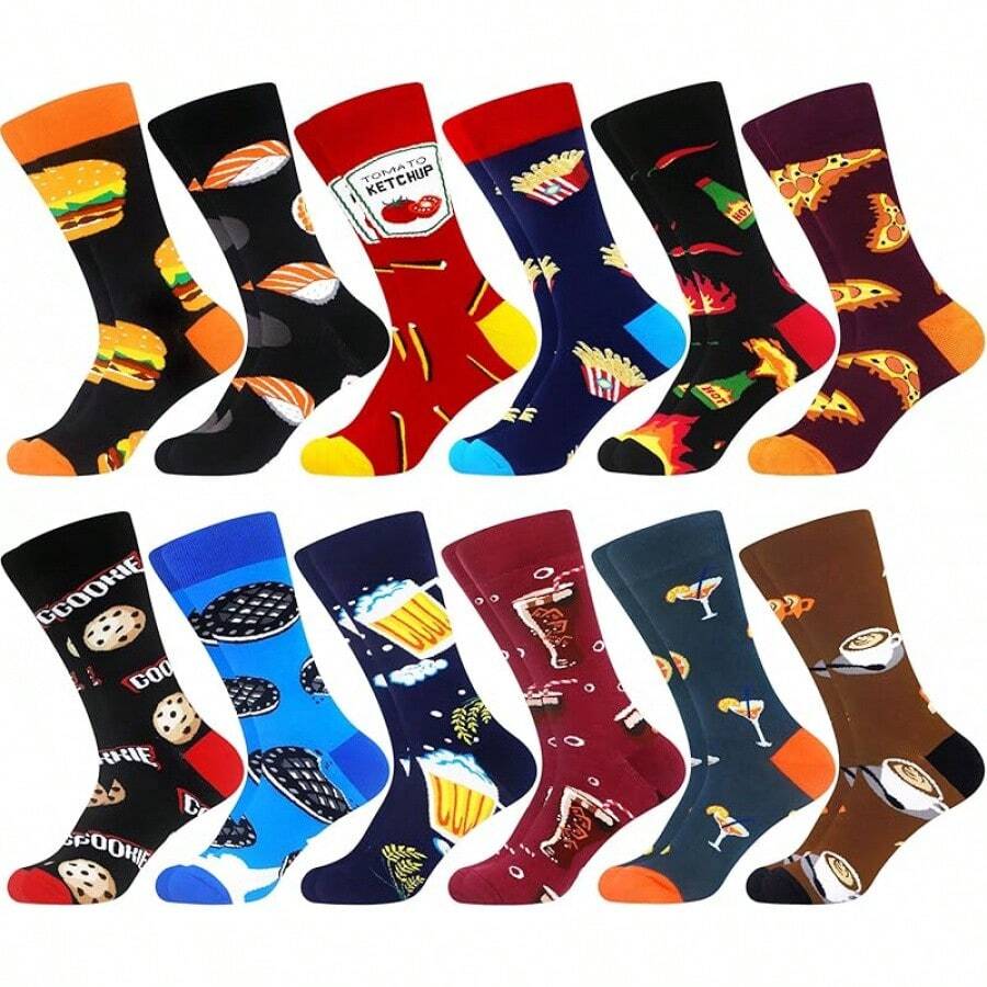 Men's Funny Novelty Crazy Pattern Dress Socks For Gifts - Black/Blue/Red/Brown/Multicolor Food-12m - View 1