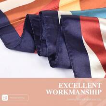 35 Inches Silk Head Scarf-Satin Hair Scarves Silk Bandana Scarf Headscarf For Women's Fashion Scarveshalloween - 彩色向日葵-海軍藍 - 查看 5
