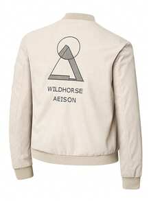 Lekka męska kurtka casualowa z 2 kieszeniami - długi rękaw, kołnierz baseballowy, poliester - idealna na zajęcia na świeżym powietrzu jesienią, kurtka casualowa | modna kurtka | haft na klatce piersiowej