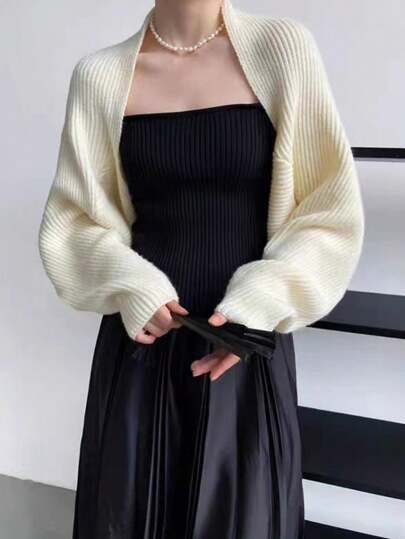 1件针织纯色带袖披肩，时尚多功能围巾，防晒披肩，空调房保暖围脖，吊带连衣裙外套，保暖防风，短款夹克上衣，适合瑜伽练习