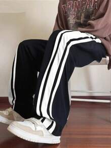 1pc Teen Boys Boys' Fashion Solid Color Patchwork Straight Leg Loose Casual Pants, Suitable For Outdoor Sports, Casual, Home, Campus Style