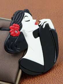 1pc Handmade Retro Modern Woman With Hat Acrylic Brooch, Vintage Cartoon Character Portrait Pins