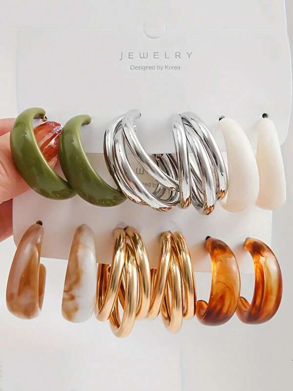 6pairs Cross Border Hot Selling Style Personalized Fashion Niche Design Ear Orange Fruit Green Acetate Three Tube Jewelry Ear Rings In Europe And America