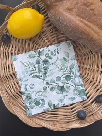 20 piezas/Set, Servilletas de papel desechables con estampado de hojas de eucalipto de 10 pulgadas x 10 pulgadas, papel de seda colorido para fiestas de primavera, bodas, té, restaurantes y cafeterías, decoración de comidas, fabricado con pulpa de madera virgen, artículos para fiestas